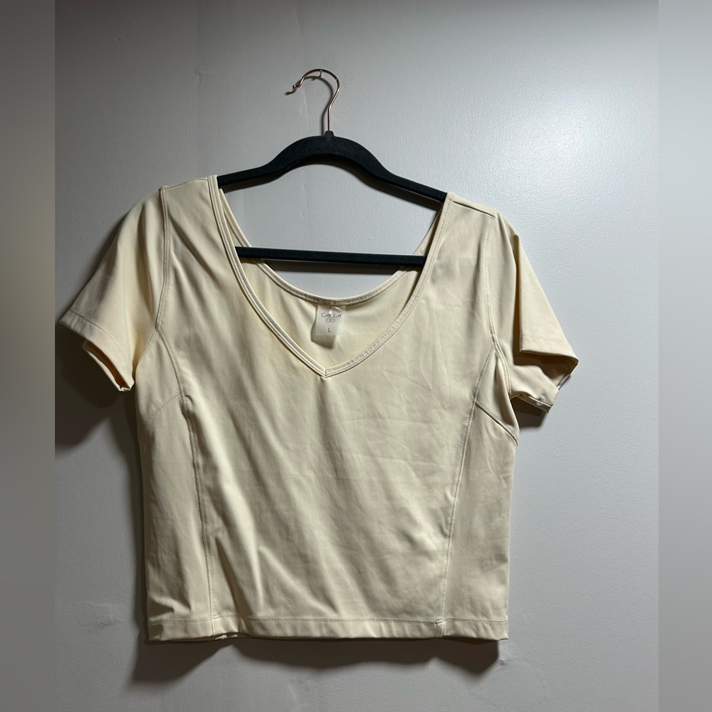 Calia Cream V-Neck Short Sleeve Top